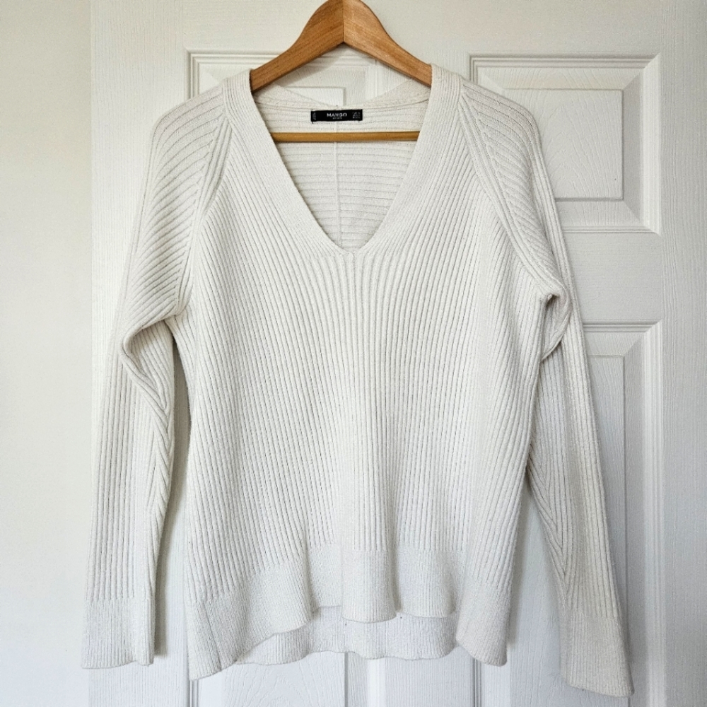 Mango Basics Rib Knit V Neck Sweater